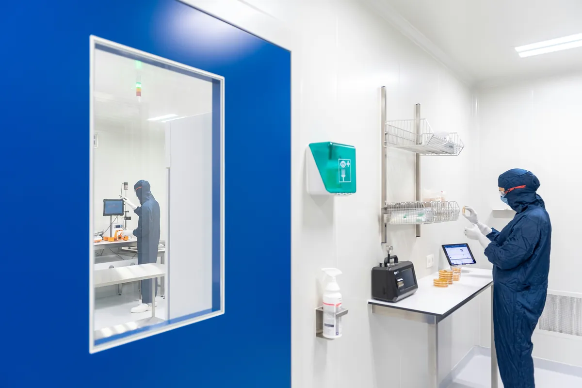 Cleanroom laboratory seen through an inspection window