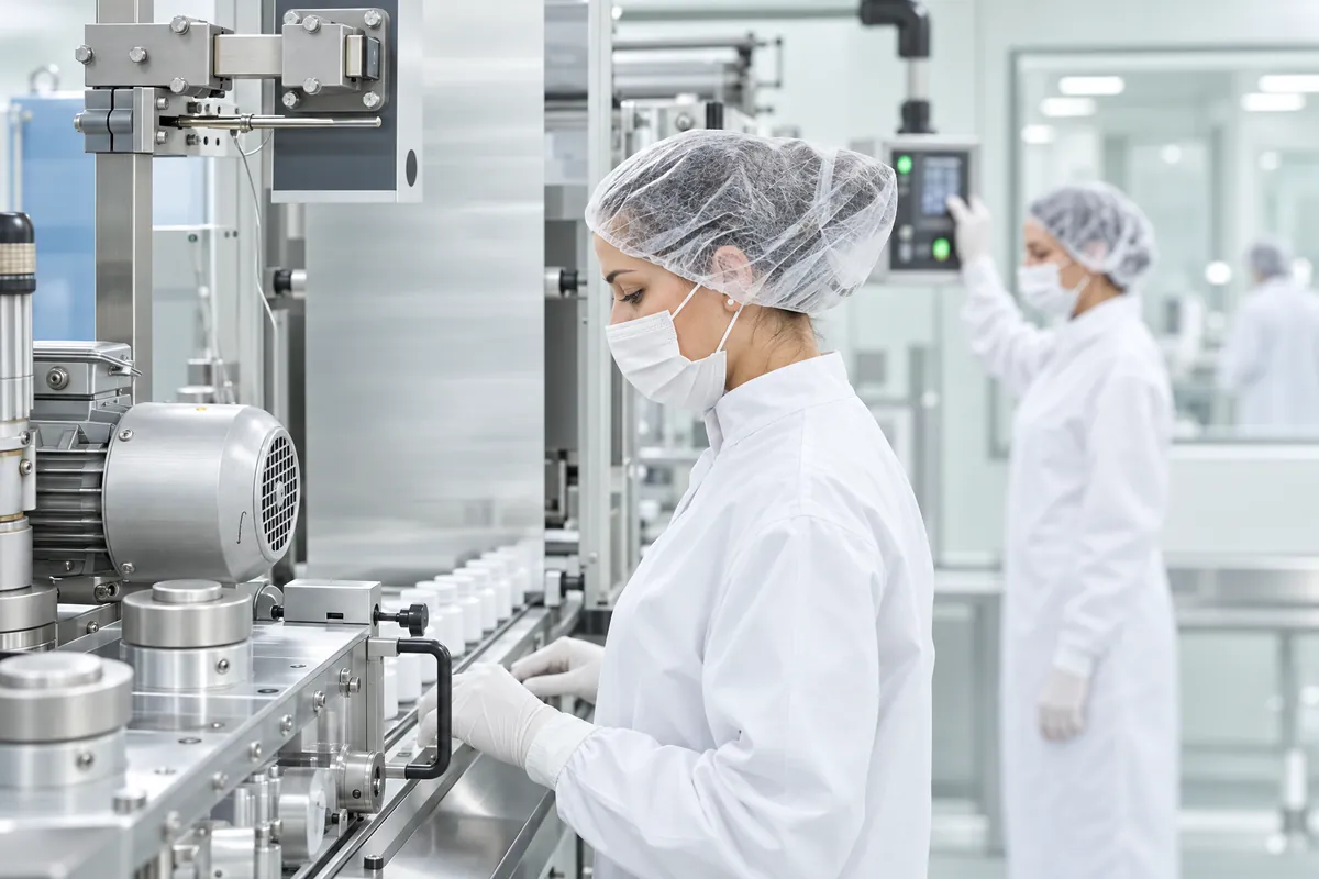Operator checking bottles on the filling line